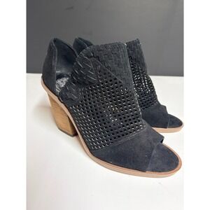 Vince Camuto Fritzey Ankle Bootie Size 7.5M Black Suede Perforated Peep Toe